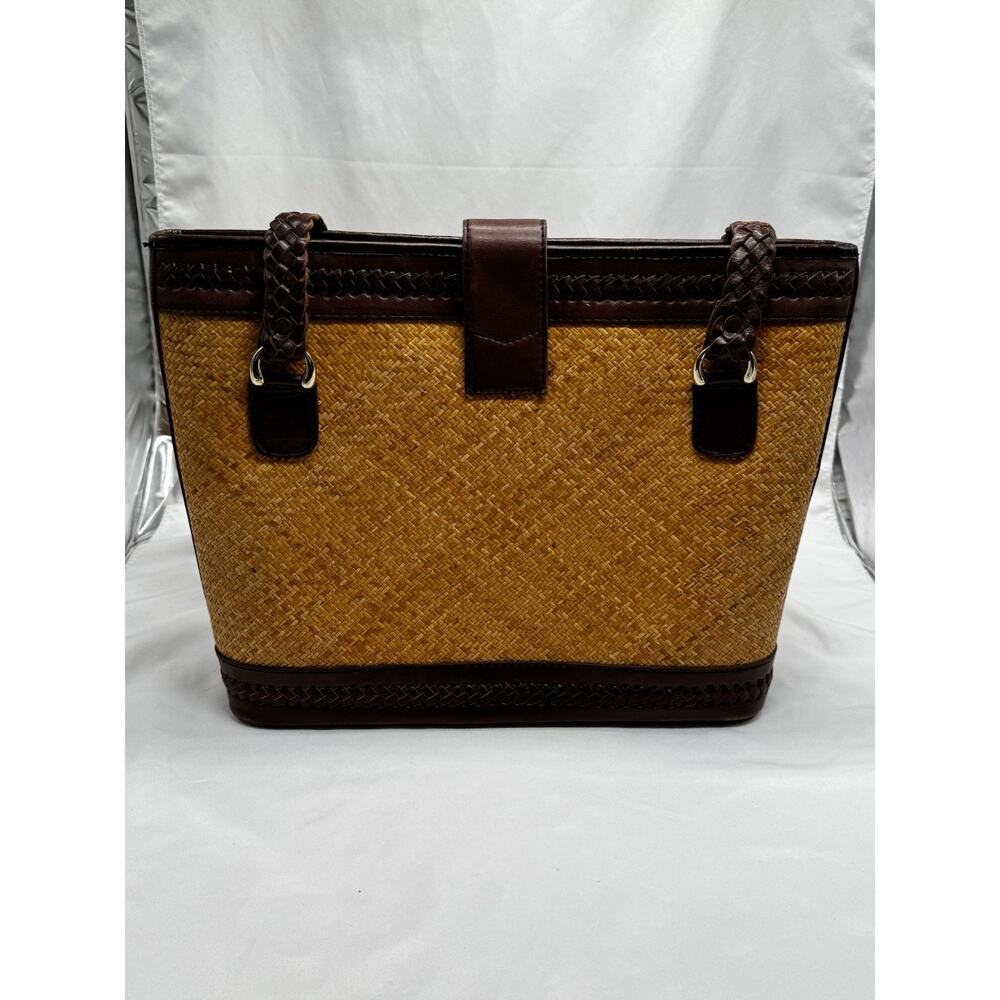 Women's Elliot Lucca Brown Straw & Leather Purse Tote Beach Resortwear Vacation - Picture 3 of 14